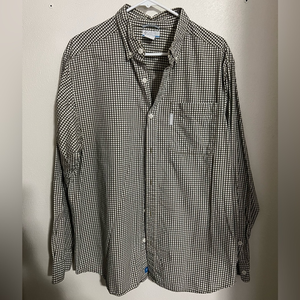 COLUMBIA Classic Casual‎ Button Down Plaid Shirt Black and Tan Men's Size L